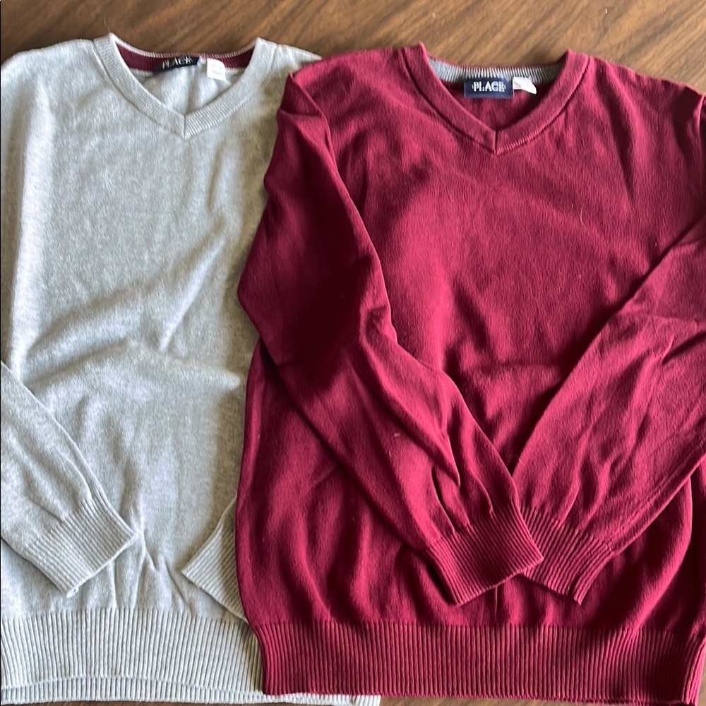 The Children's Place Gray and Red Crew Neck Sweater Set